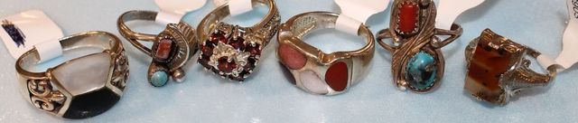 6 Sterling Silver Rings With Various Gemstones