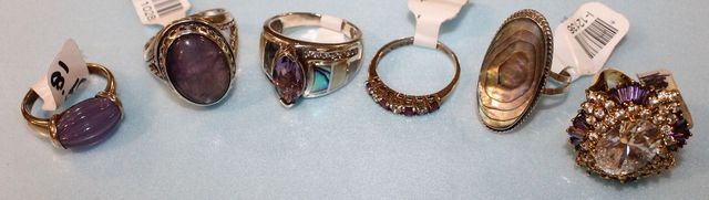 Six Sterling Silver Rings With Various Gemstones