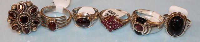 Six Sterling Silver Rings With Various Gemstones