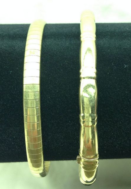 Two Stamped 14K Yellow Gold Lady's Bangle Bracelets with Bright Polish Finish