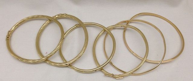 Six Stamped 14K Yellow Gold Lady's Bangle Bracelets with Bright Polish Finish