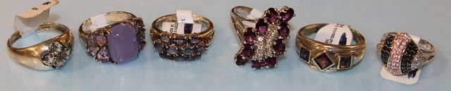 Six Sterling Silver Rings With Various Gemstones