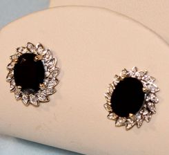 Pair 14K Diamond and Sapphire Earrings