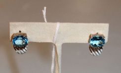 Pair 14K Blue Topaz Earrings- Clyde Du 1.00d. Marked 925