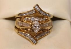Yellow Gold and Diamond Engagement Ring & Wedding Band Set