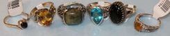 Six Sterling Silver Rings With Various Gemstones