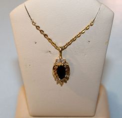 10K Onyx Diamond Pendant Necklace