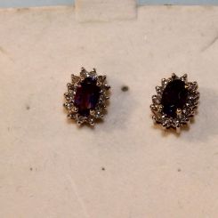 Pair of Yellow Gold Amethyst & White Sapphire Earrings