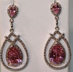 Pair of Pink Topaz, Sterling Silver Earrings Marked 925