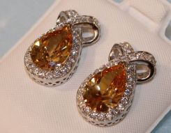 Pair Light Topaz and Silver Earrings