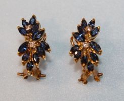 14Kt Yellow Gold Sapphire and Diamond Latch Back Earrings