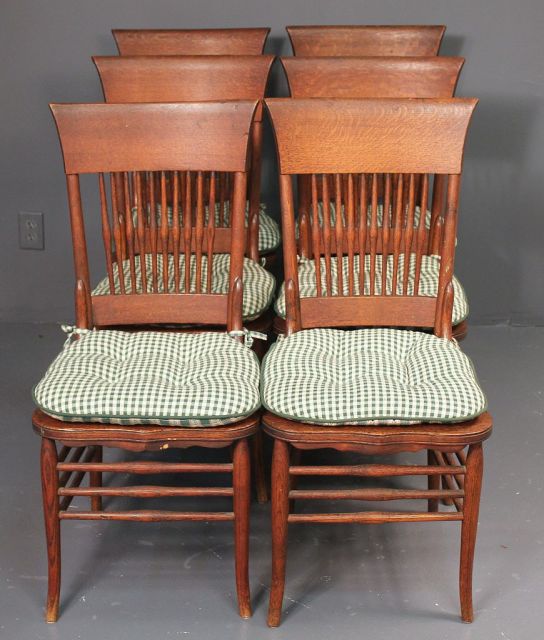 Six Oak Spindle Back Side Chairs