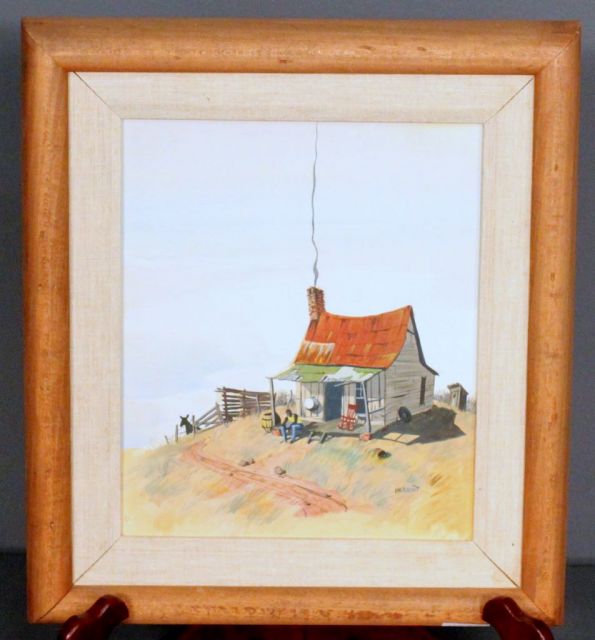 Oil On Canvas of Cabin Scene, signed Herrioit