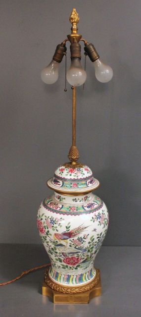 Chinese Hand Painted Temple Jar Lamp