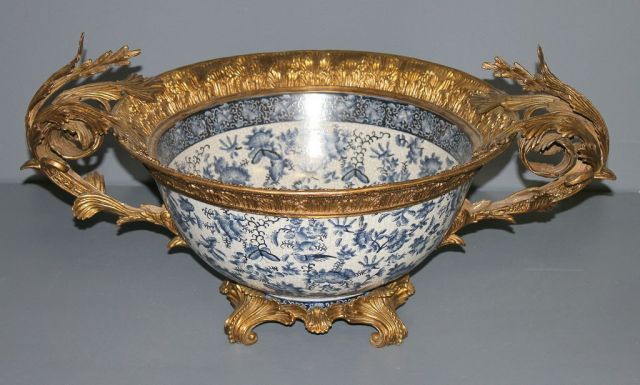 Large Blue and White Porcelain Center Bowl