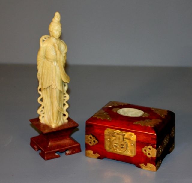 Kuan Yin Figurine and Chinese Rosewood Box