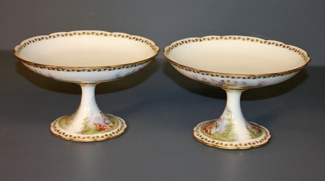 Pair of Porcelain Hand-Painted Compotes