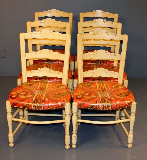 Set of Six Country French Ladder Back Side Chairs