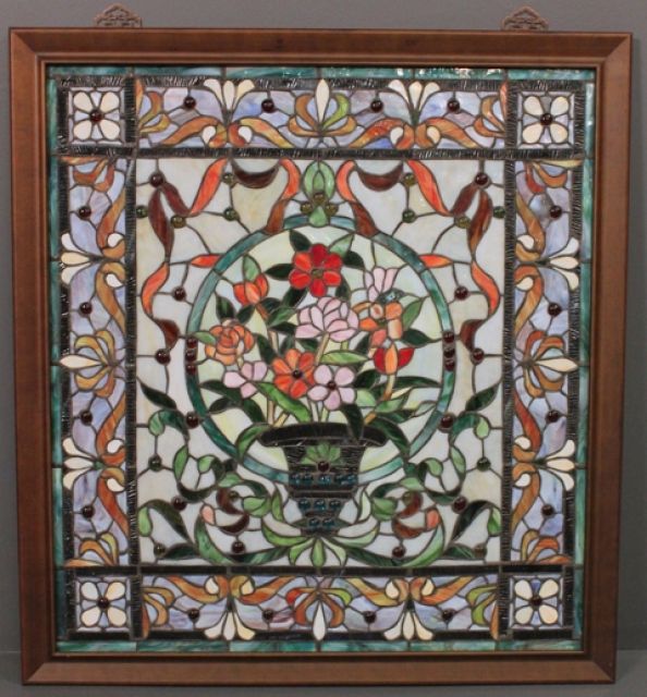 Stain Glass Window of Basket of Flowers