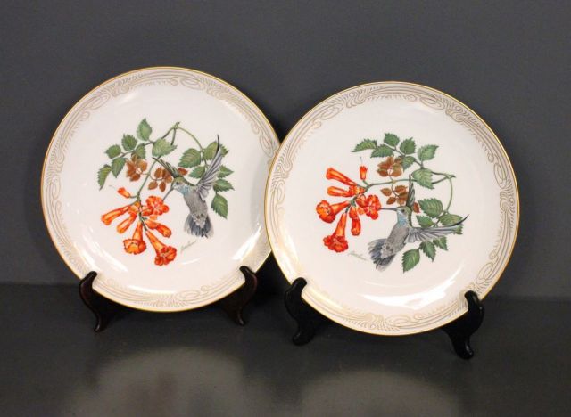 Pair of Blue Throated Hummingbird Boehm Plates