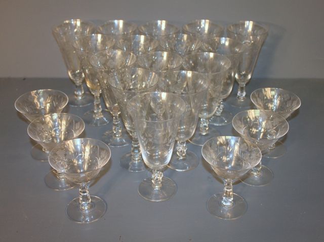 Set of Twenty One Etched Glasses