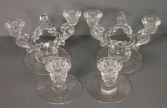 Pair of Elegant Glass Candlesticks and Another Pair of Glass Sticks