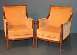 Pair of Contemporary Walnut Arm Chairs
