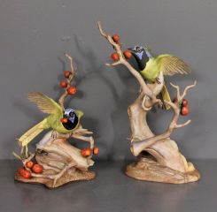 Pair of Boehm Limited Edition Green Jayes Porcelain Figurines