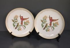 Pair of Crimson Topaz Hummingbird Boehm Plates