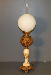 Victorian Brass and Porcelain Banquet Lamp