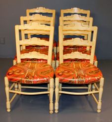 Set of Six Country French Ladder Back Side Chairs