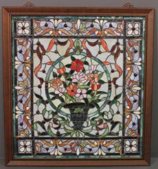 Stain Glass Window of Basket of Flowers