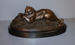 Cast Bronze of Fighting Panther and Alligator