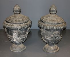 Pair of Large Cast Iron Garden Urns