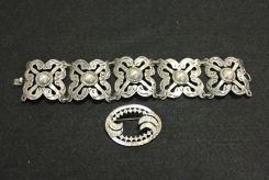 Vintage Broach and Silver bracelet