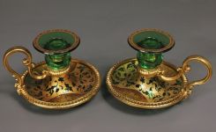 Pair of Green Handled Candlesticks