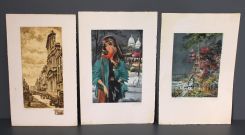 Two Vintage French Watercolor Prints Parisian Chic Wall Print