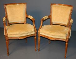 Pair of Walnut Louis XVI Style Arm Chairs