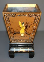 Black Lacquer Oriental Planter on Stand