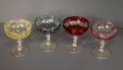 Set of Four Color Cut Glass Champagne Glasses