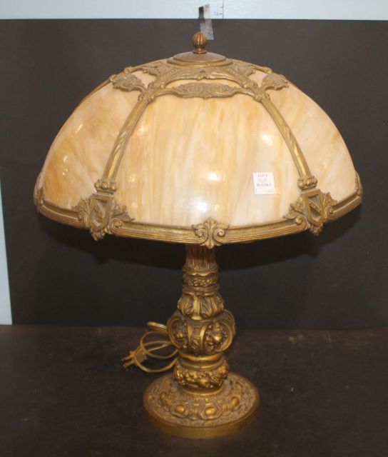 Slag Glass Lamp with Ornate Embellishment