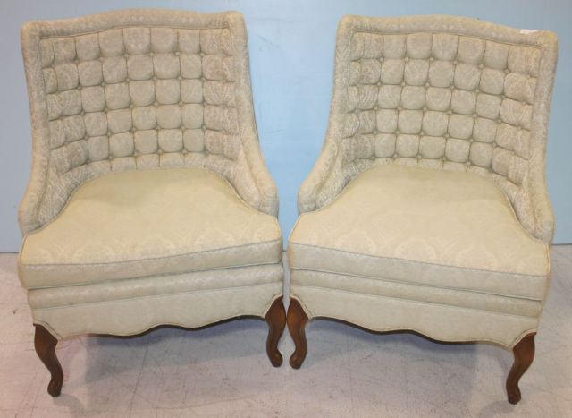 Pair of Tufted Barrel Back Parlor Chairs