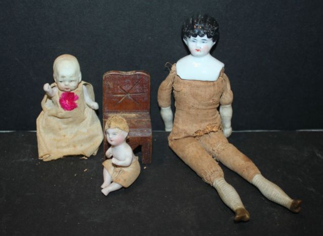 Three Antique Porcelain/Bisque Dolls
