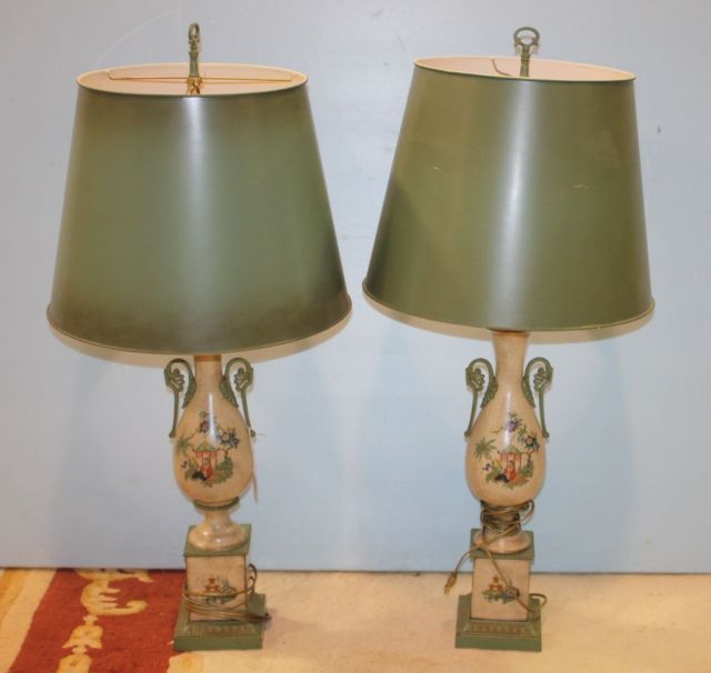 Pair of Hand Painted Metal Lamps