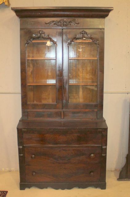 Mid 1800s Crotch Mahogany Flip Top Secretary