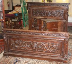 Mid 1880s Heavily Carved Walnut Queen Size Bed