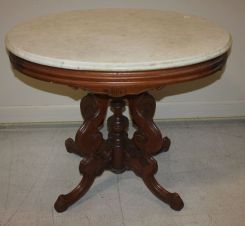 Victorian Walnut Oval Marble Top Table