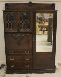 Oak Leaded Glass Secretary