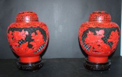 Chinese Red and Black Cinnabar Jar/Vase on Base
