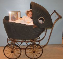Lloyd Loom Wicker Baby Carriage